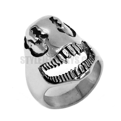 Gothic Stainless Steel Animal Head Ring Vintage Biker Skull Ring SWR0732 - Click Image to Close